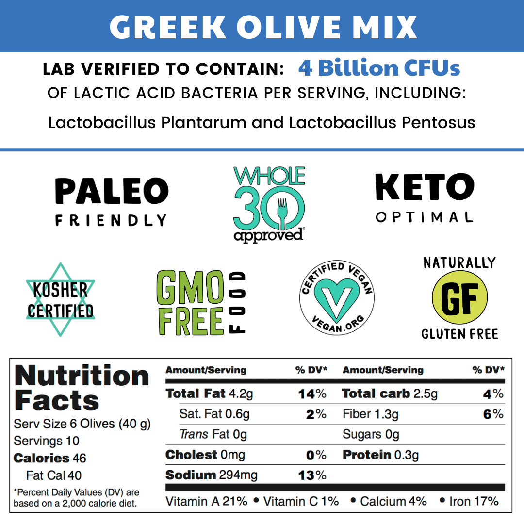 Live Culture & Probiotic Olives for Gut Health - Greek Olive Mix (1 Pack) by Olive My Pickle